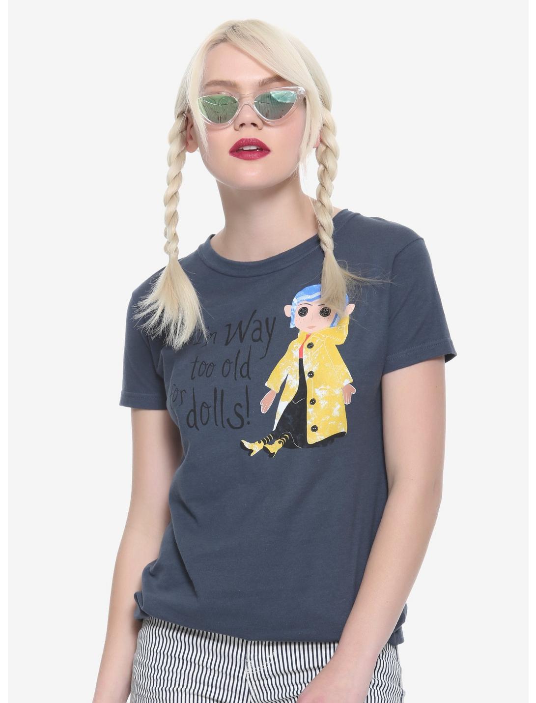 Coraline Too Old For Dolls Girls T-Shirt, BLACK, hi-res