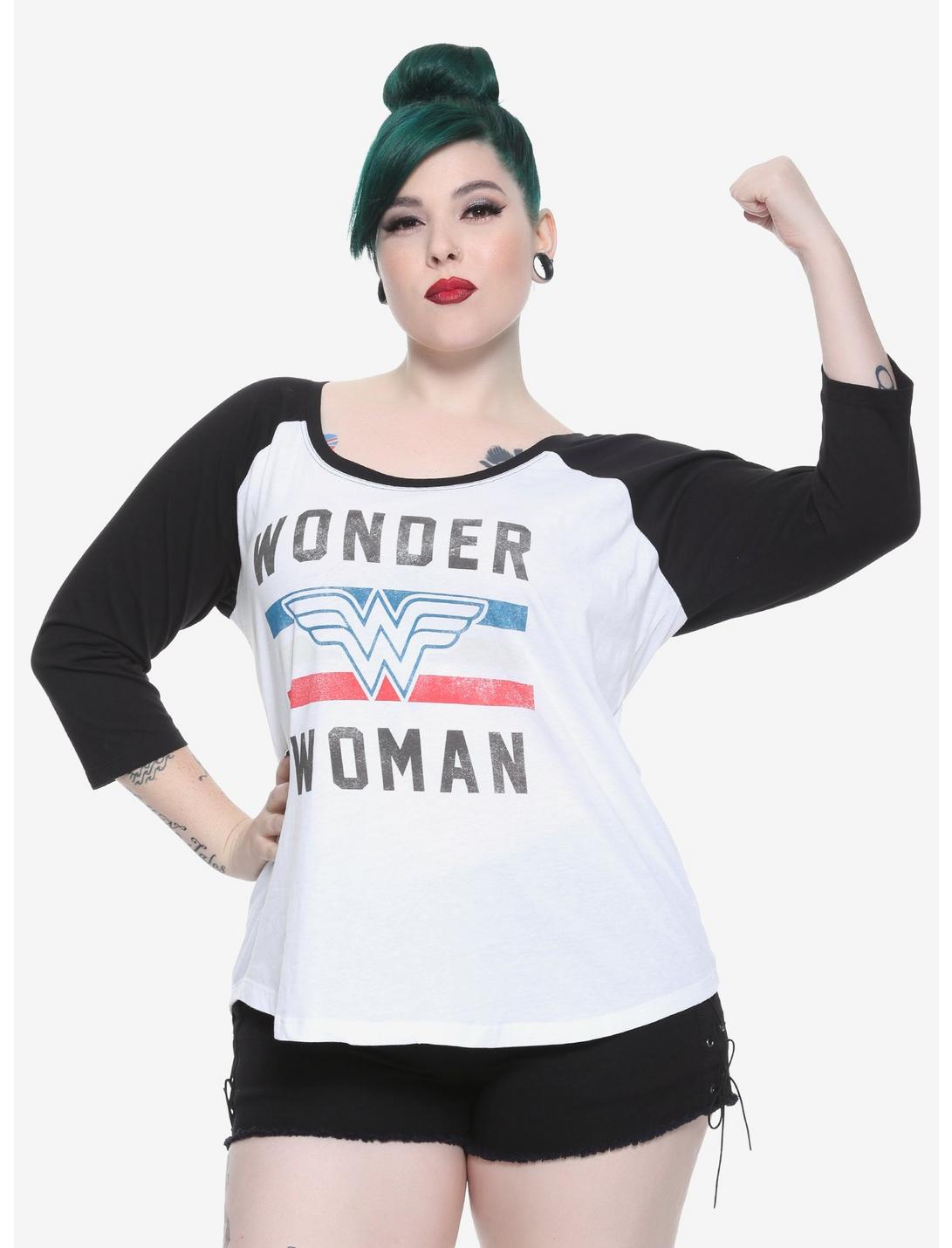DC Comics Wonder Woman Classic Girls Raglan Plus Size, BLACK, hi-res
