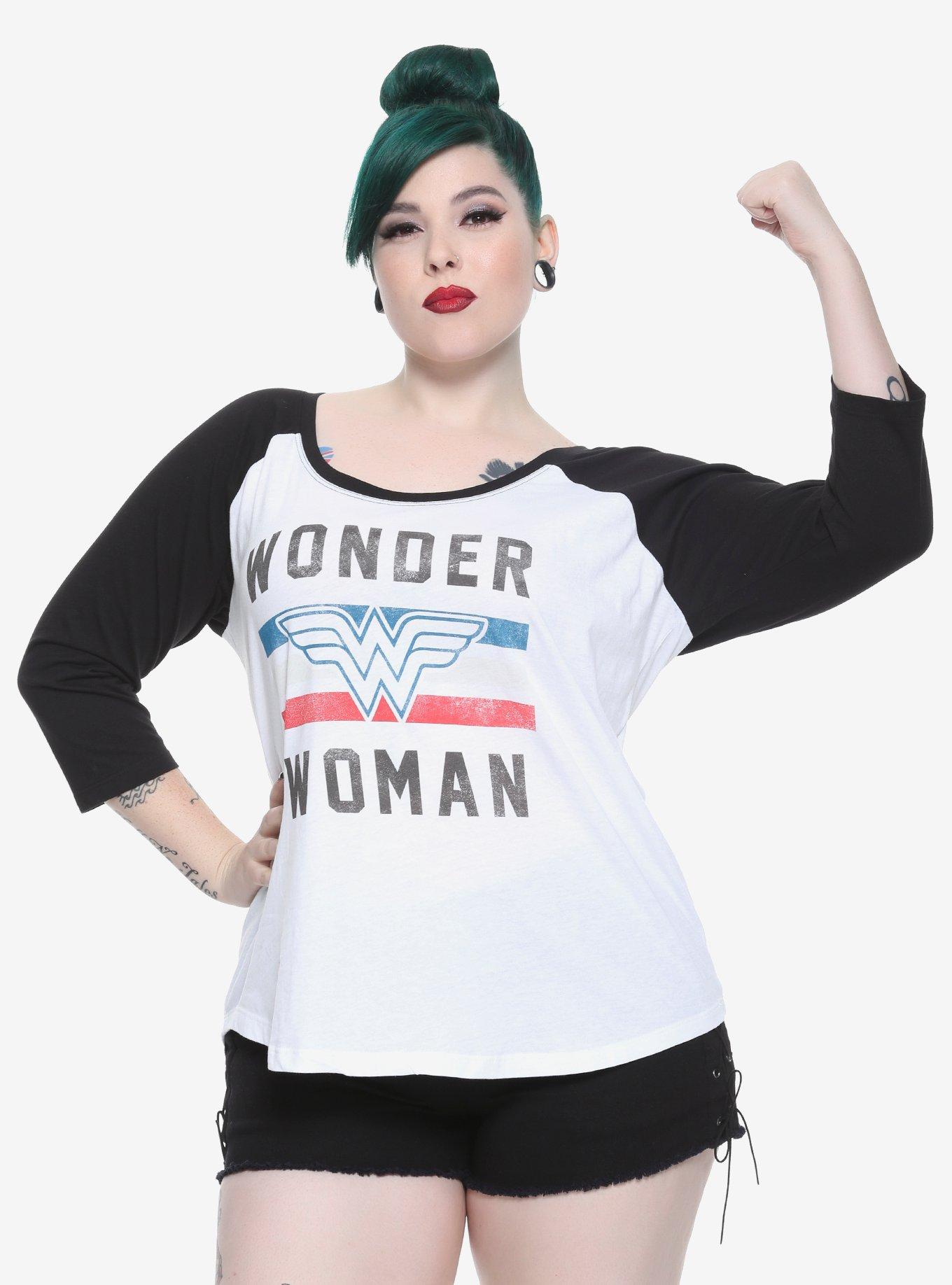 DC Comics Wonder Woman Classic Girls Raglan Plus Size, BLACK, hi-res
