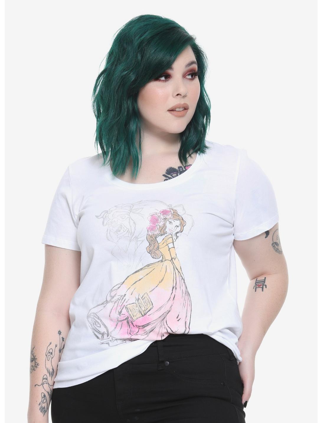 Disney Beauty And The Beast Roses Girls T-Shirt Plus Size, WHITE, hi-res