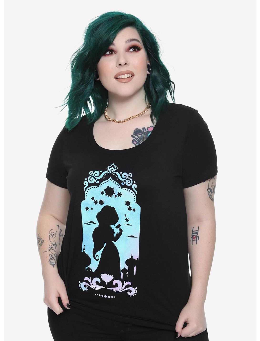 Disney Aladdin Jasmine Watercolor Silhouette Girls T-Shirt Plus Size, BLACK, hi-res