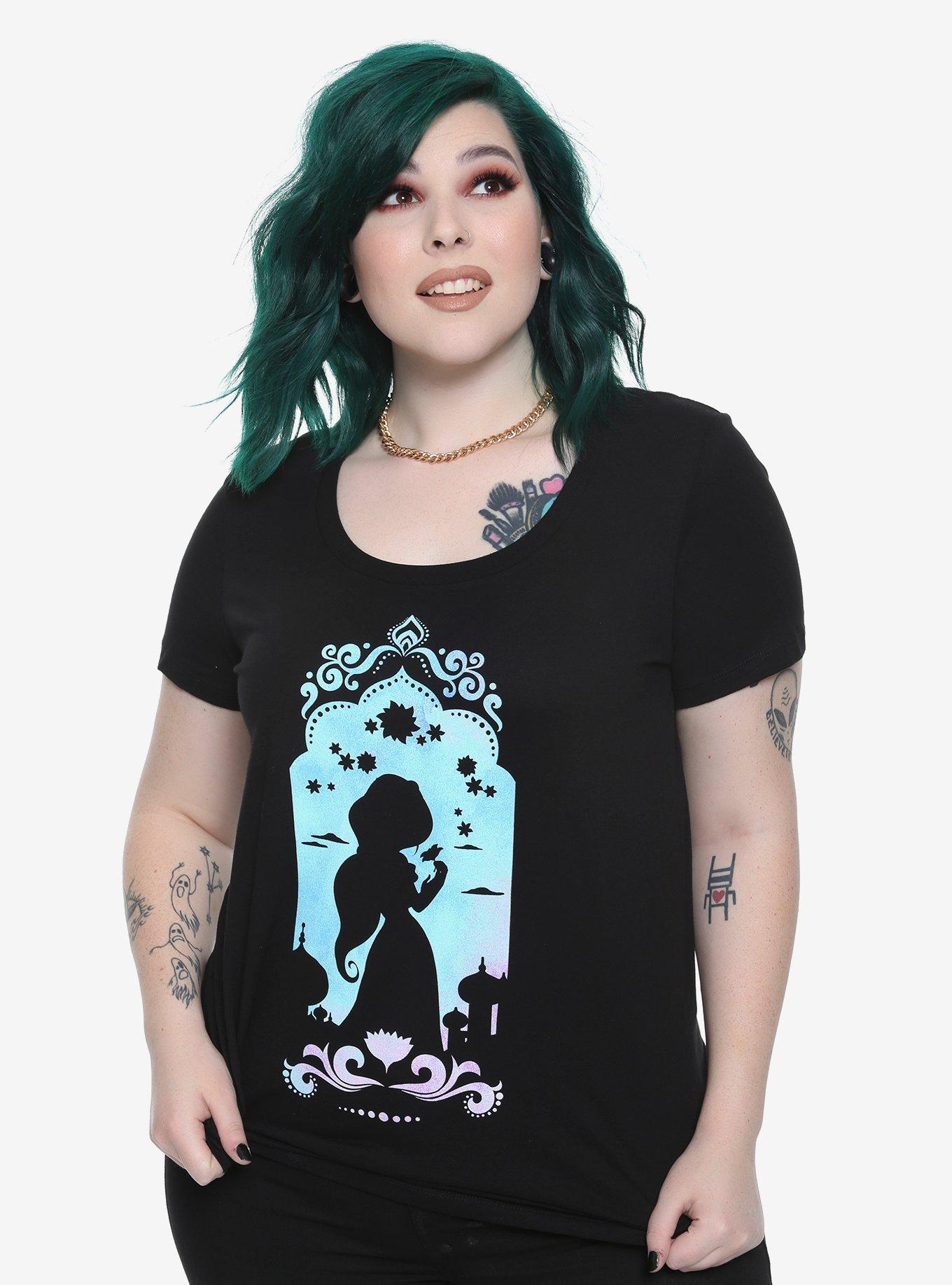 Disney Aladdin Jasmine Watercolor Silhouette Girls T-Shirt Plus Size, BLACK, hi-res