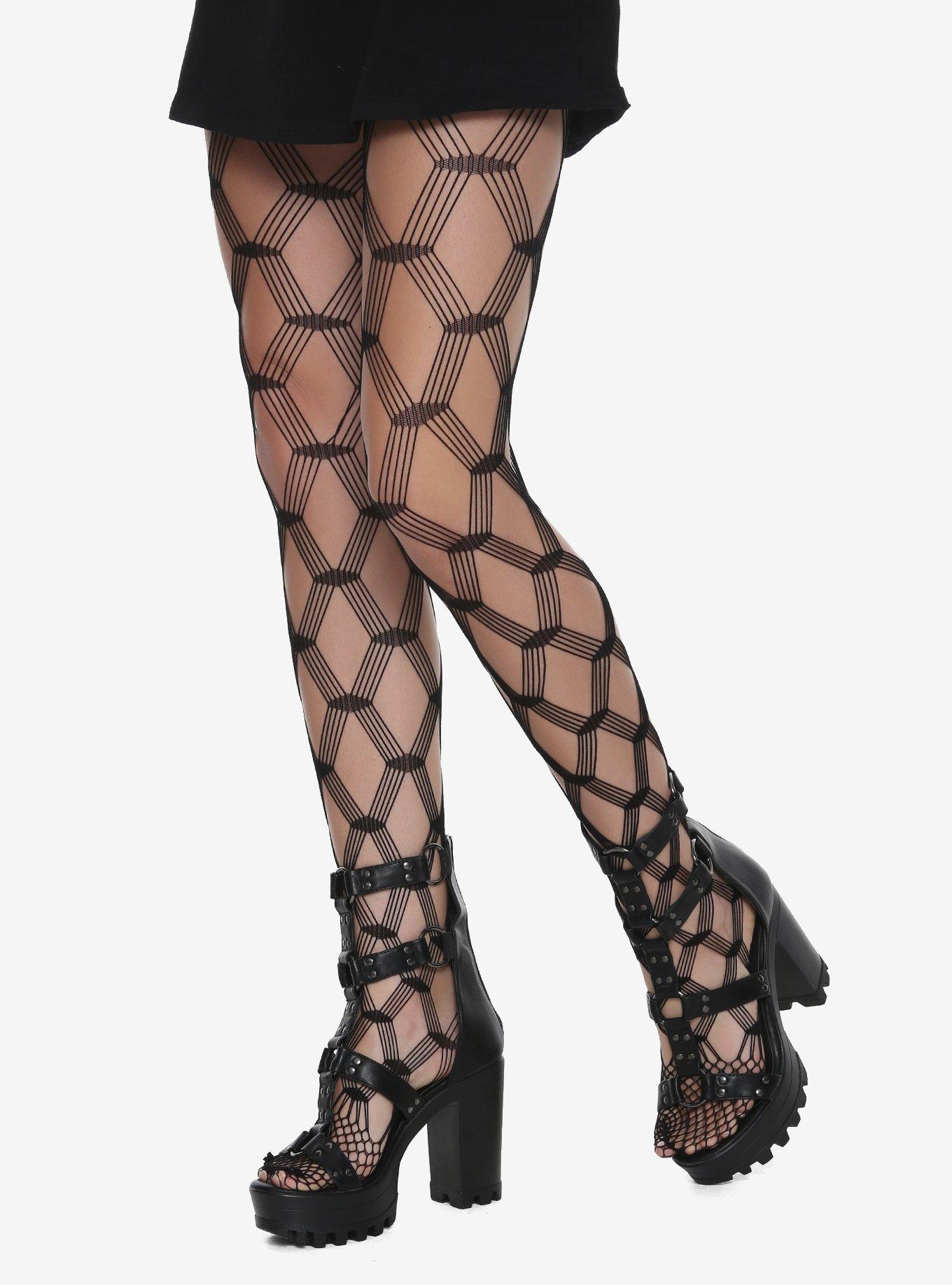 Black Extreme Wide Fishnet Tights, BLACK, hi-res