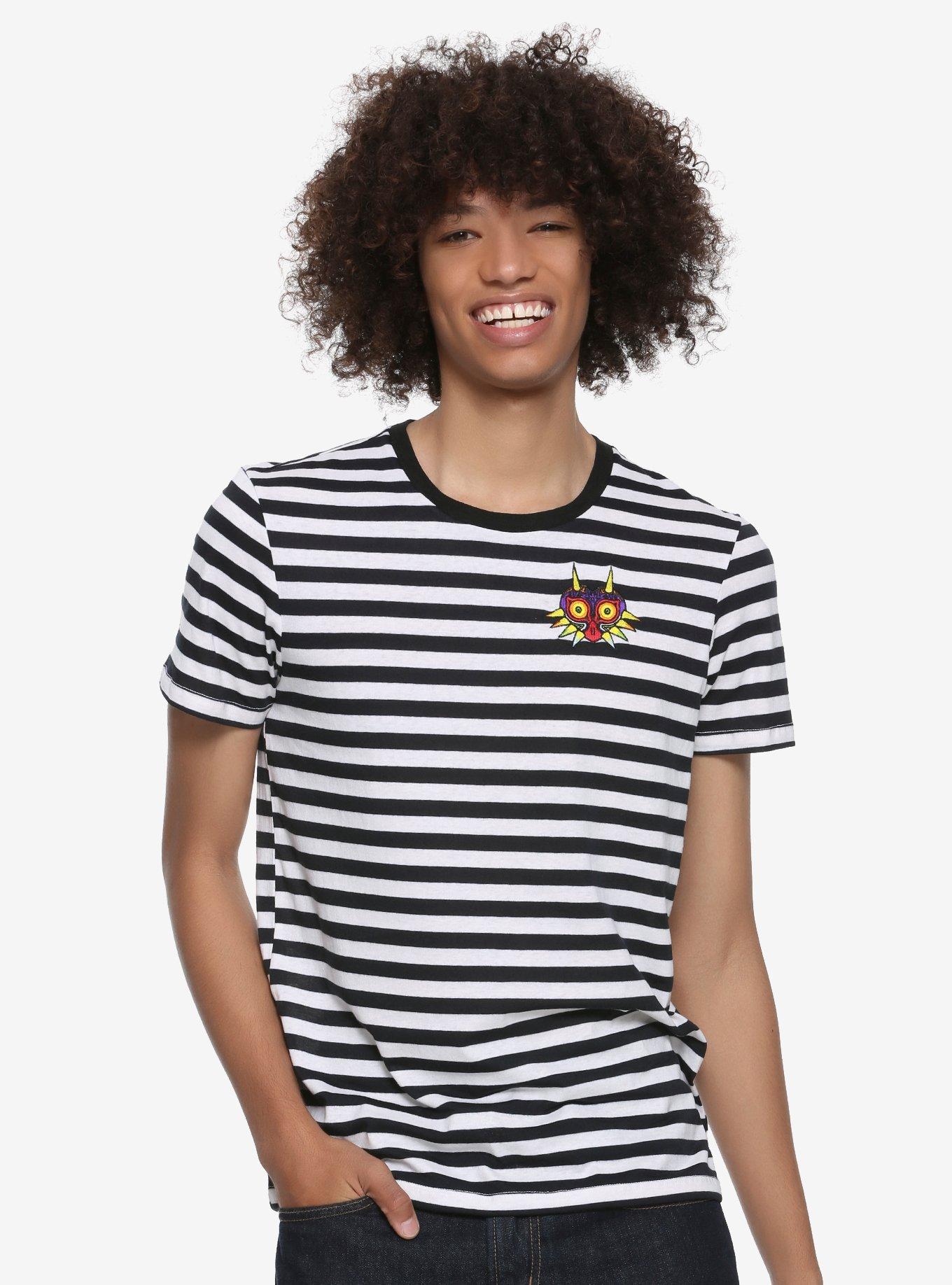 Nintendo The Legend Of Zelda Majoras Mask Striped T-Shirt - BoxLunch Exclusive, BLACK-WHITE STRIPE, hi-res