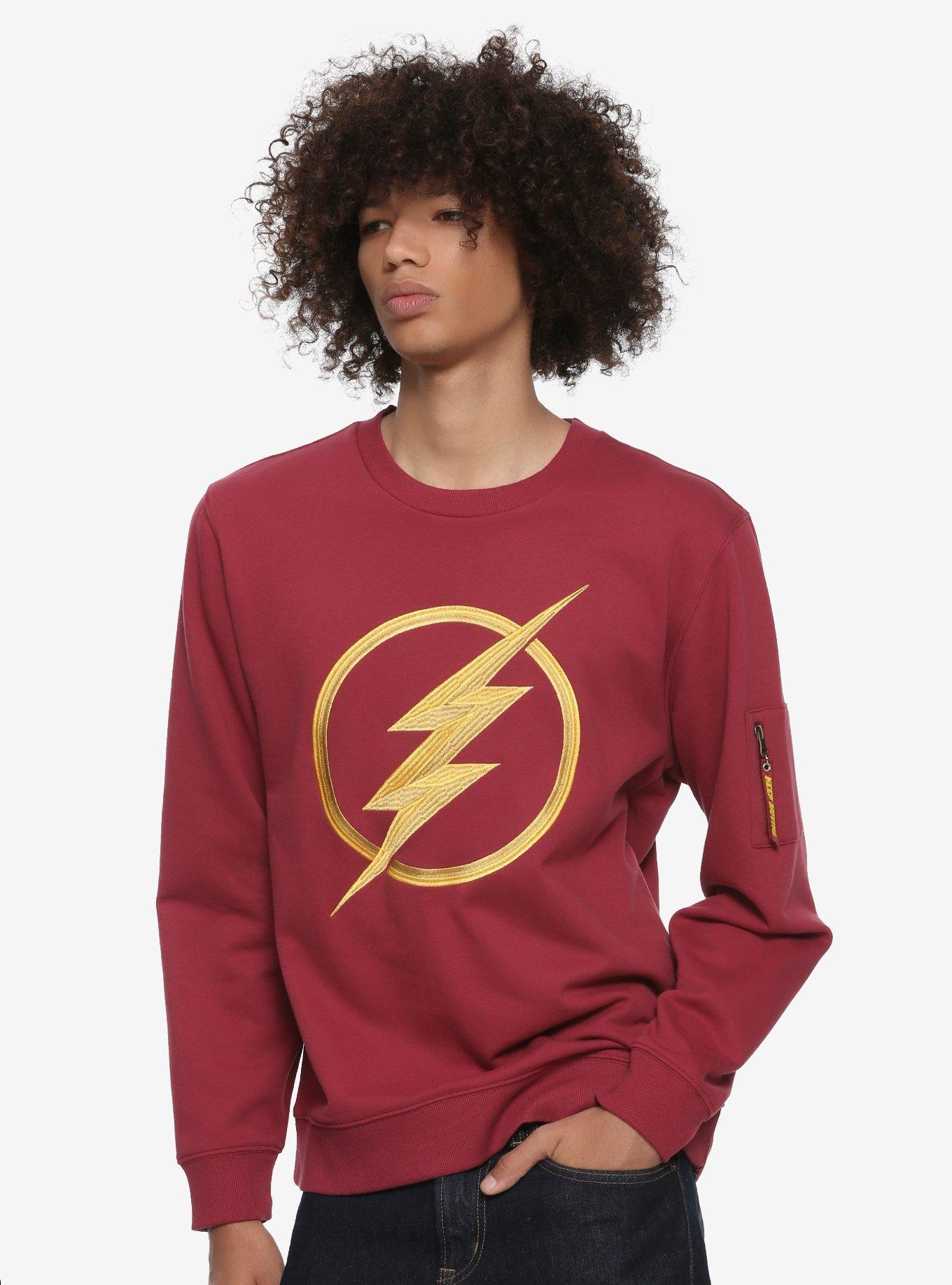 DC Comics The Flash Logo Zipper Crewneck Sweatshirt, RED, hi-res