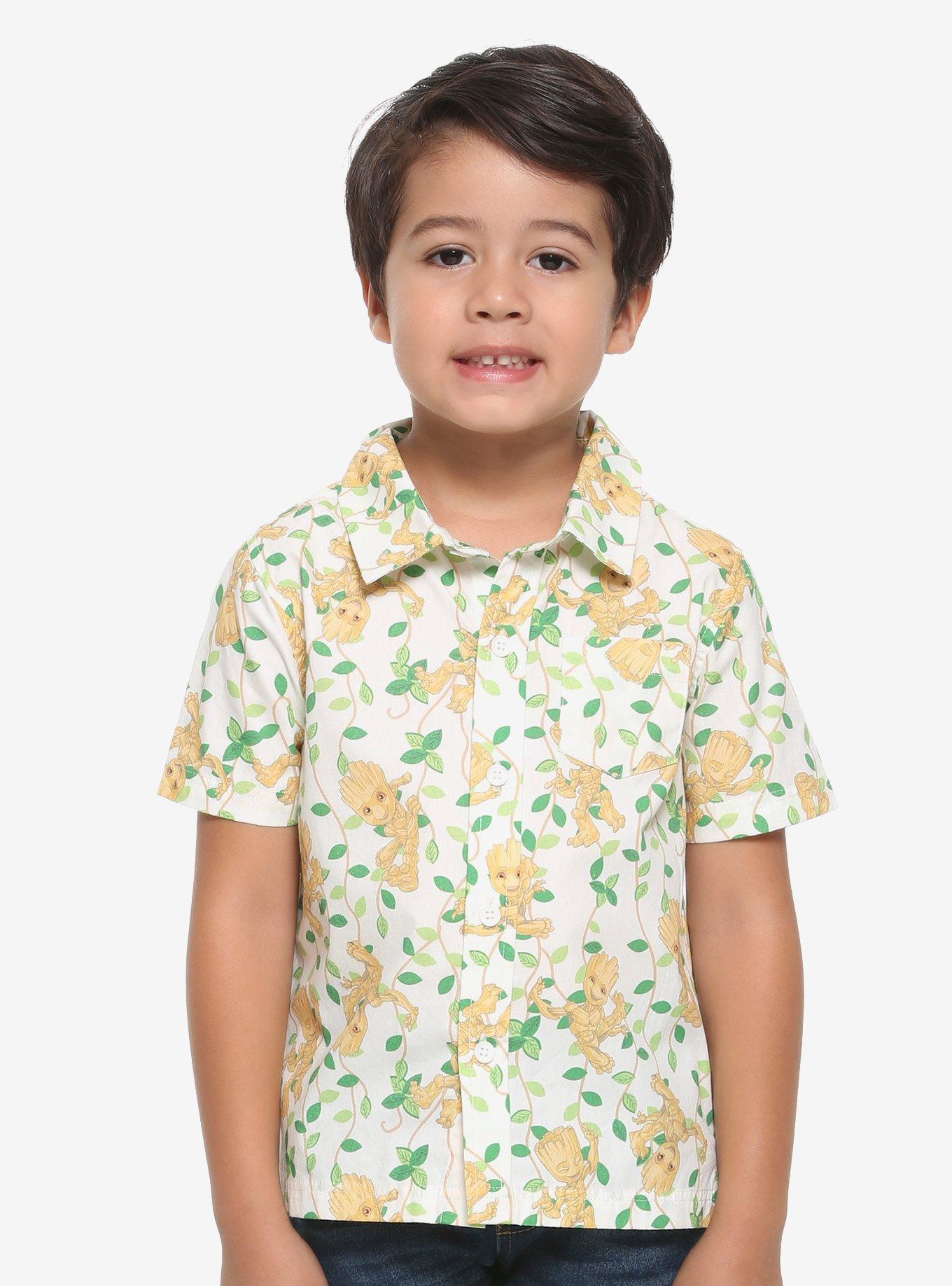 Marvel Guardians Of The Galaxy Groot Allover Print Toddler Woven Button Up - BoxLunch Exclusive, GREEN, hi-res