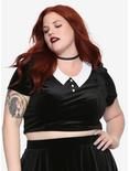 Black & White Collar Short-Sleeve Girls Crop Top Plus Size, BLACK, hi-res