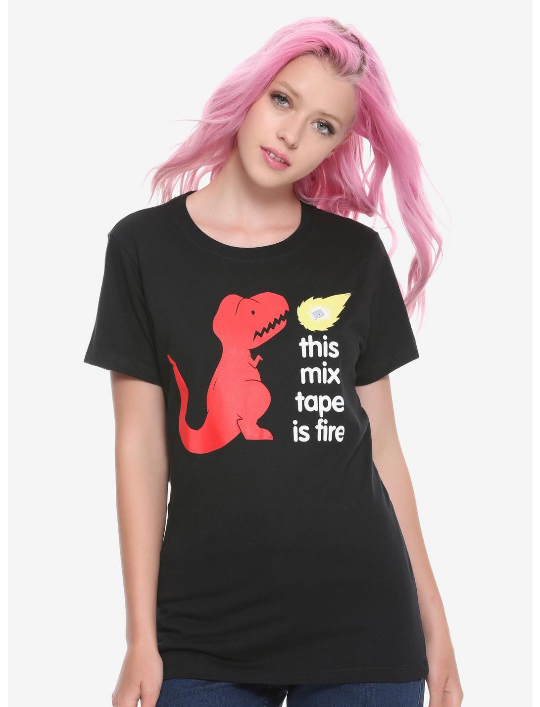 T-Rex This Mix Tape Is Fire Girls T-Shirt, RED, hi-res