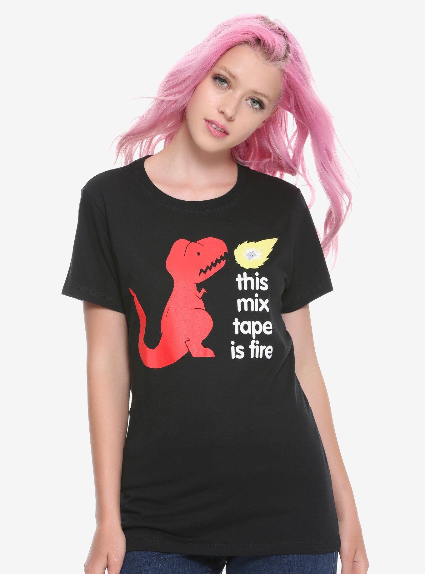T-Rex This Mix Tape Is Fire Girls T-Shirt, RED, hi-res