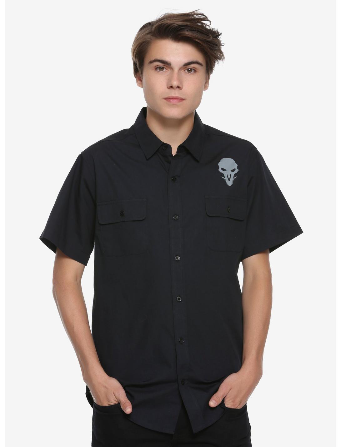 Overwatch Reaper Woven Button-Up Hot Topic Exclusive, BLACK, hi-res