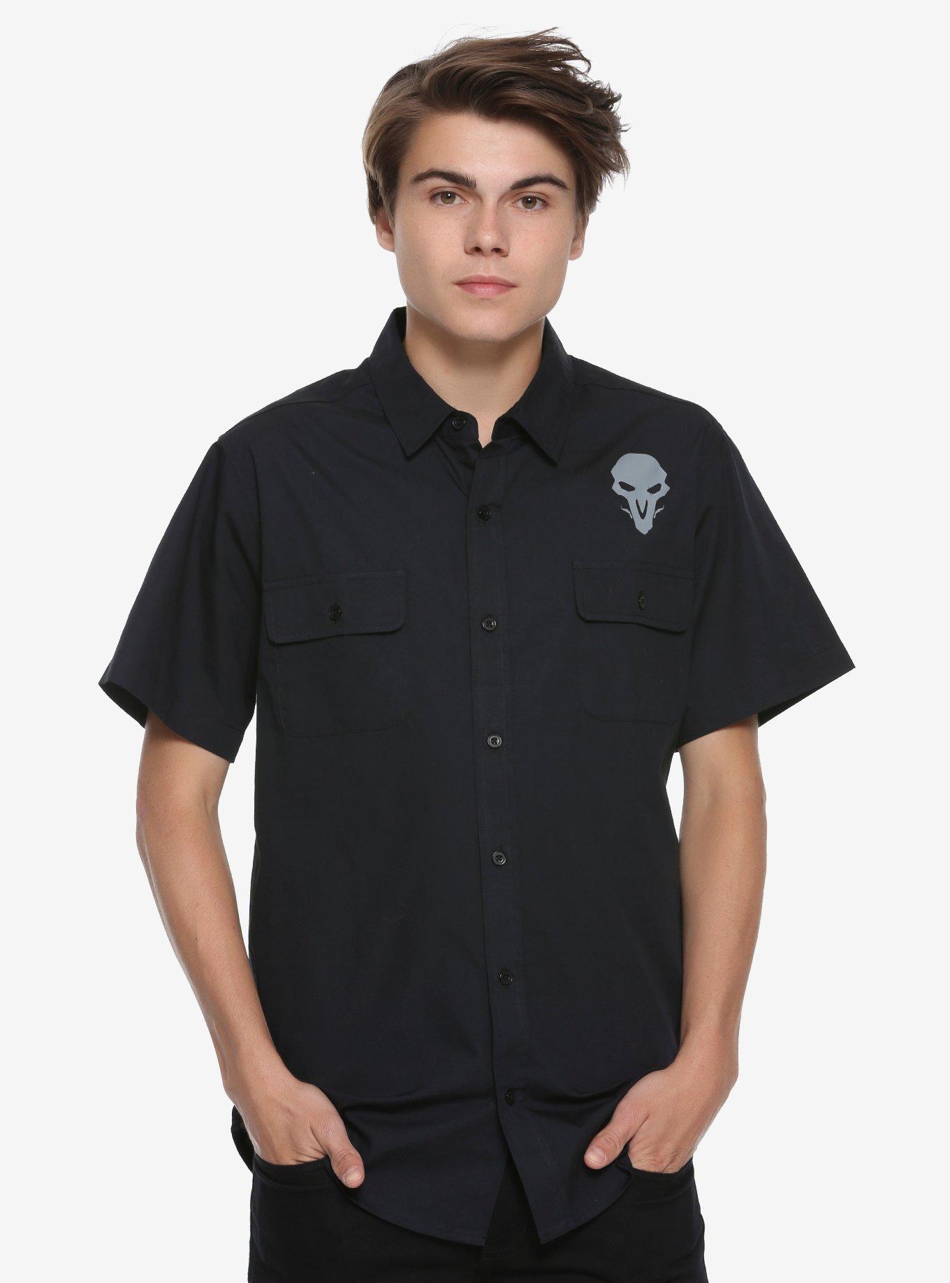 Overwatch Reaper Woven Button-Up Hot Topic Exclusive, BLACK, hi-res