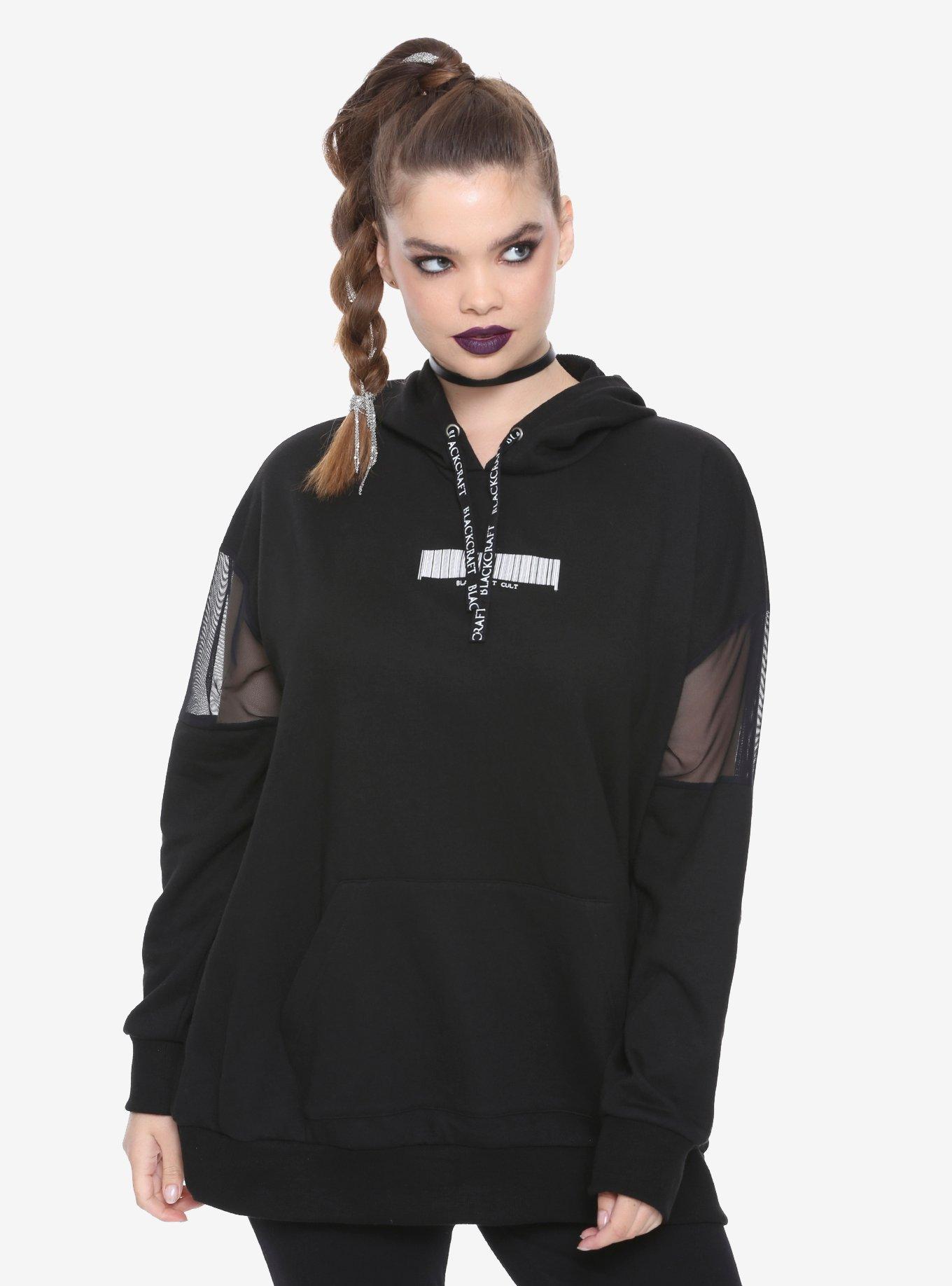 BlackCraft Mesh Inset Girls Hoodie Plus Size Hot Topic Exclusive, BLACK, hi-res