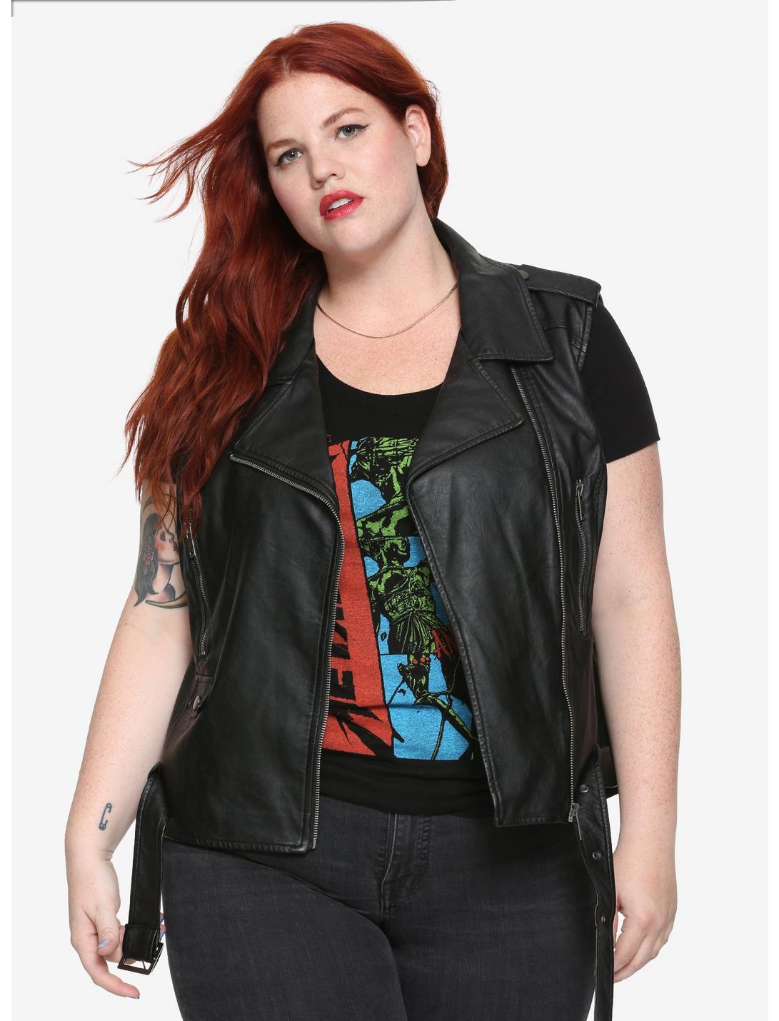 Faux Leather Girls Moto Vest Plus Size, BLACK, hi-res