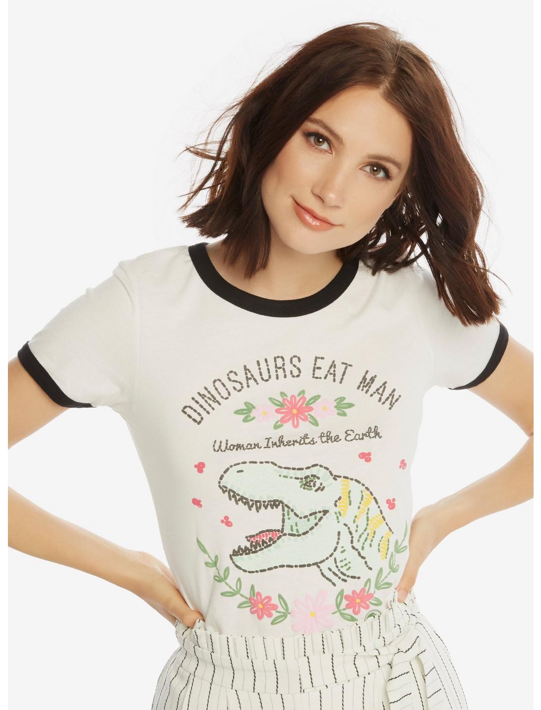 Jurassic Park Inherit The Earth Womens Ringer Tee - BoxLunch Exclusive, WHITE, hi-res