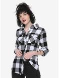 Black & White Hooded Flannel Girls Shirt, WHITE, hi-res