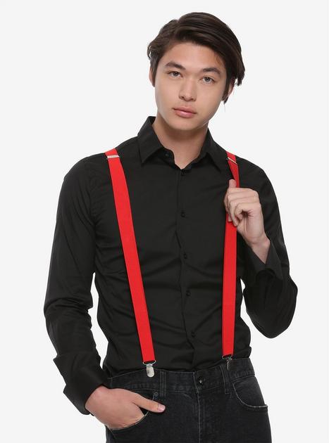 red dress suspenders Coordinated set of red silk suspenders and bow tie