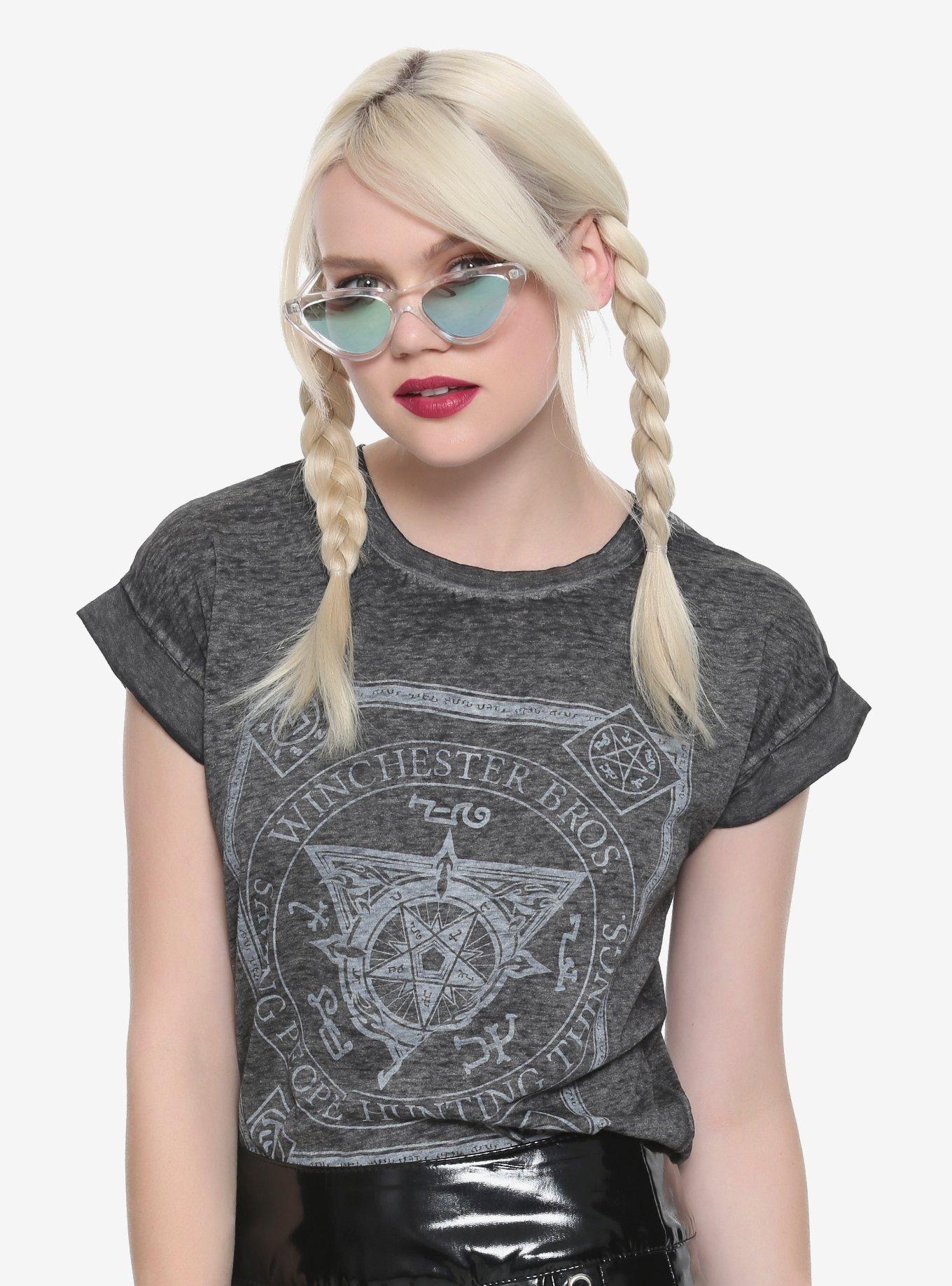 Supernatural Symbols Rolled Sleeve Girls Burnout T-Shirt, WHITE, hi-res