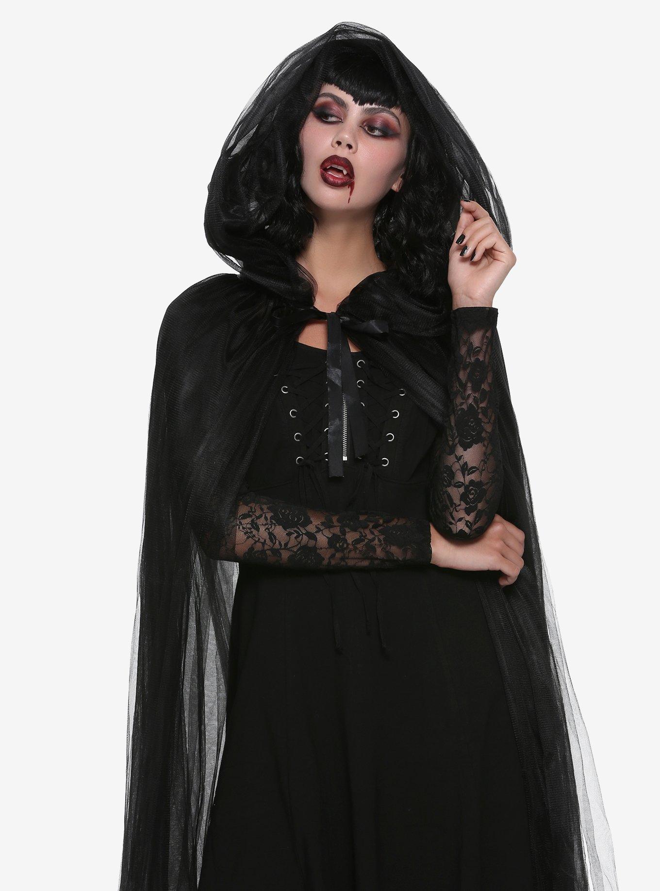 Black Gothic Hooded Cape, , hi-res