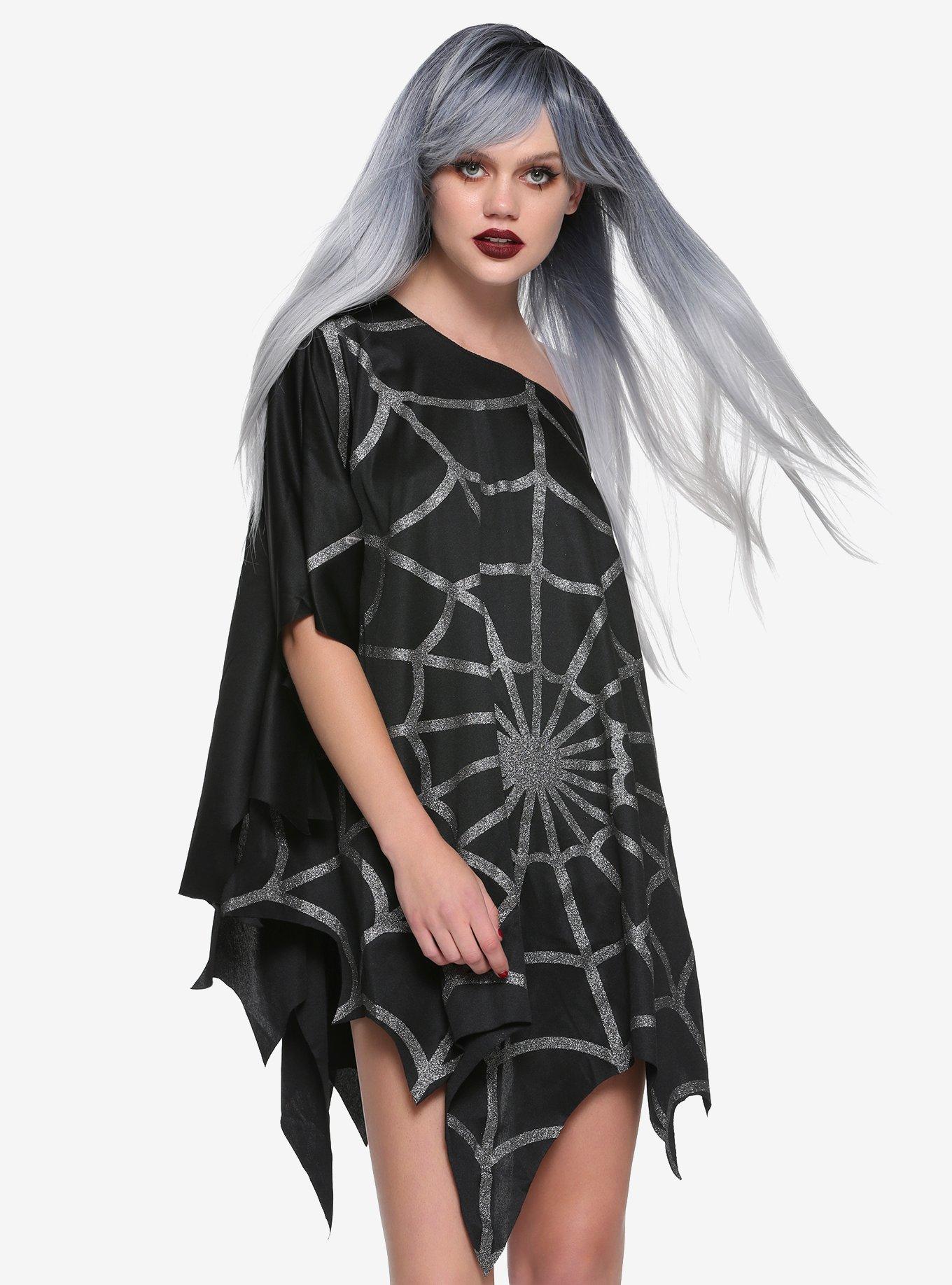 Black Glitter Web Poncho, , hi-res