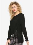 Black Deconstructed V-Neck Girls Sweater, BLACK, hi-res