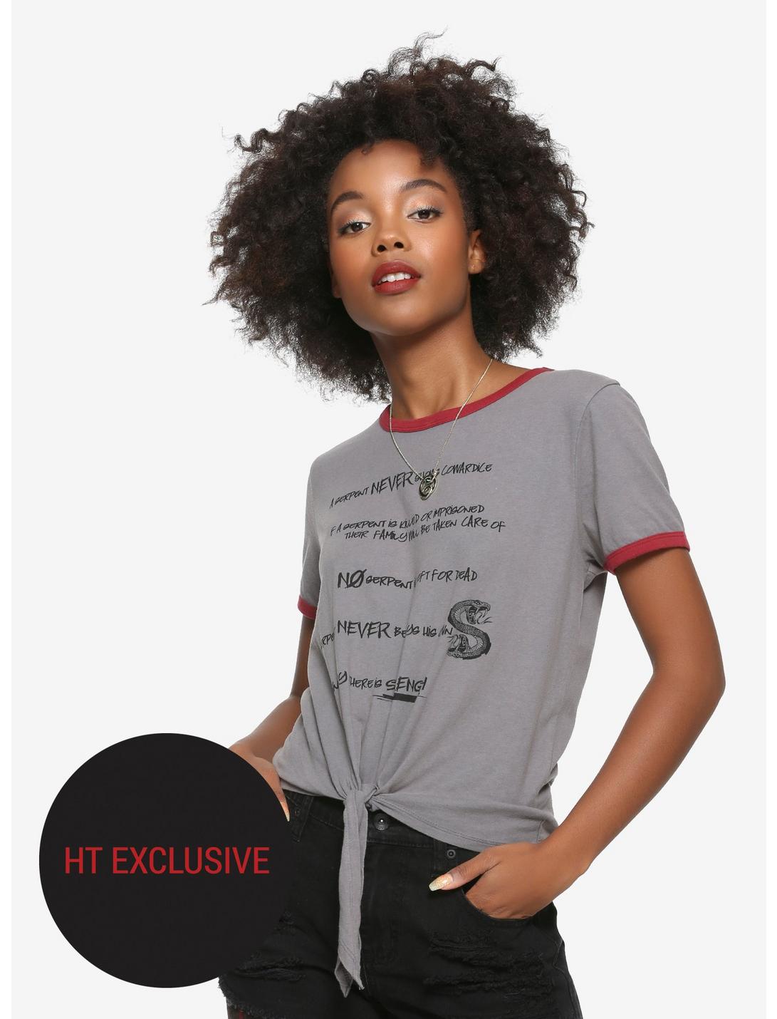 Riverdale Toni Serpent's Rules Tie Front Girls T-Shirt Hot Topic Exclusive, BLACK, hi-res