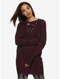 Plum Lace-Up Heavy Knit Girls Tunic Sweater, PLUM, hi-res