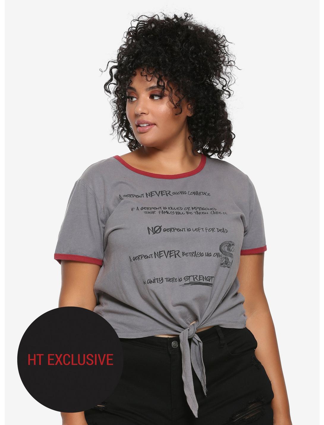 Riverdale Toni Serpent's Rules Tie Front Girls T-Shirt Plus Size Hot Topic Exclusive, BLACK, hi-res