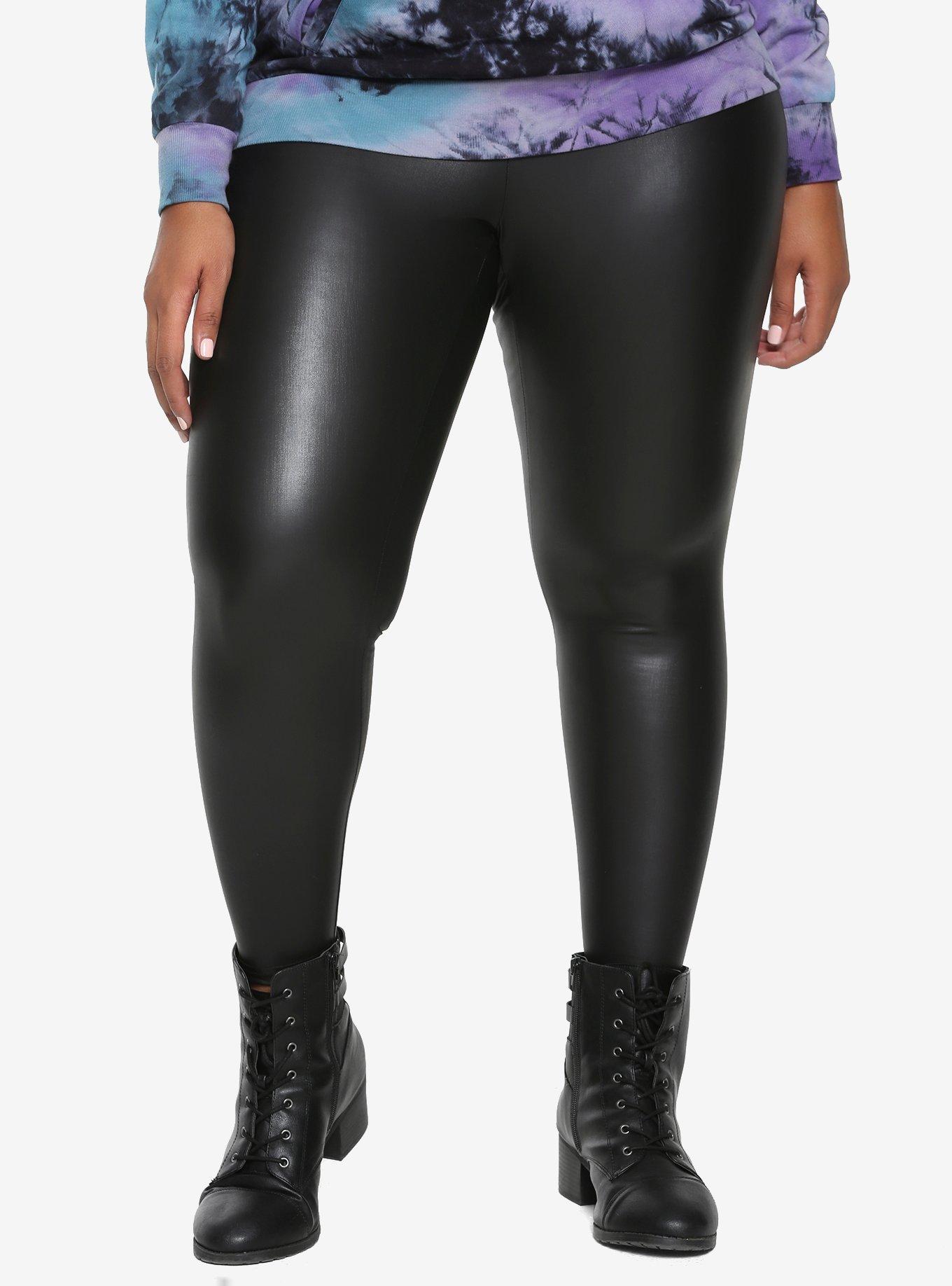 Black Faux Leather Leggings Plus Size, BLACK, hi-res
