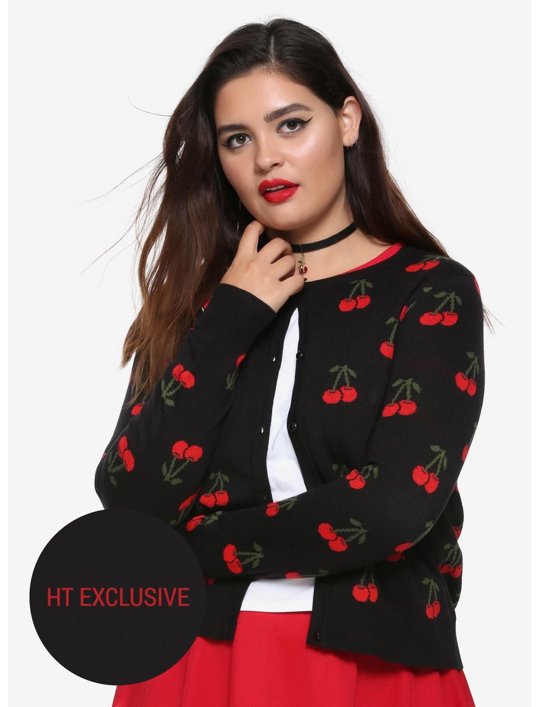 Riverdale Cheryl Blossom Intarsia Cherries Girls Cardigan Plus Size Hot Topic Exclusive, RED, hi-res