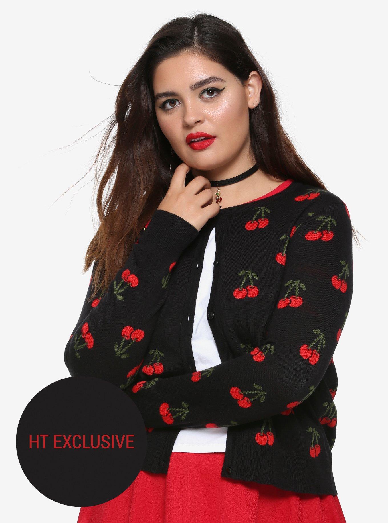 Riverdale Cheryl Blossom Intarsia Cherries Girls Cardigan Plus Size Hot Topic Exclusive, RED, hi-res