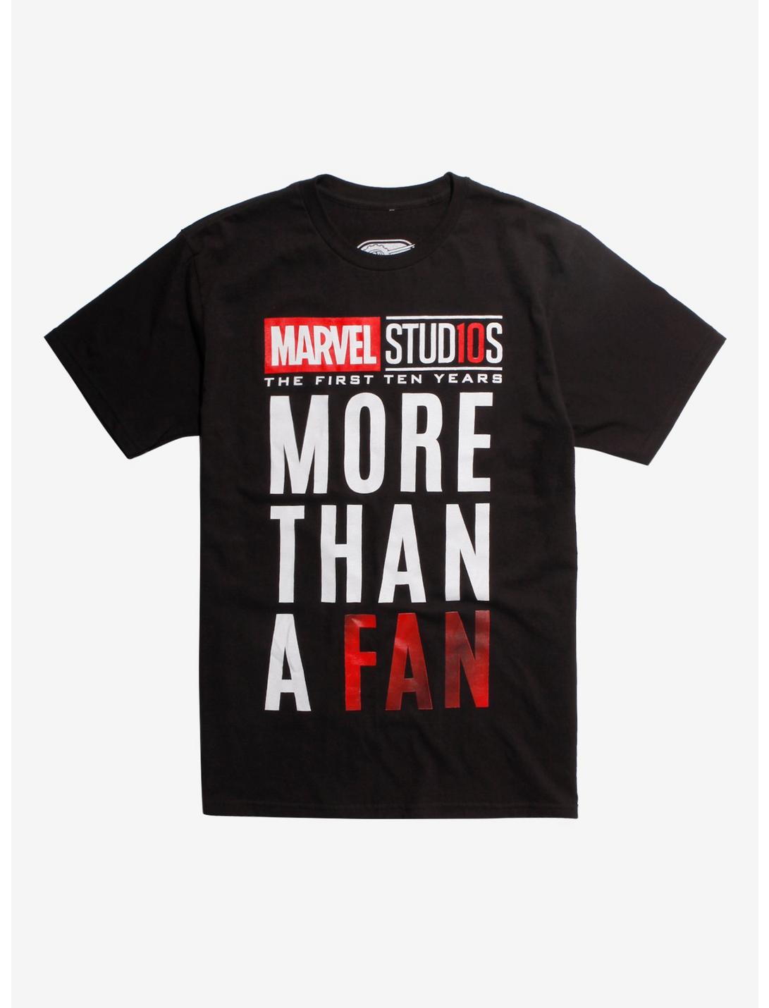 Marvel The First Ten Years More Than A Fan T-Shirt Hot Topic Exclusive, BLACK, hi-res