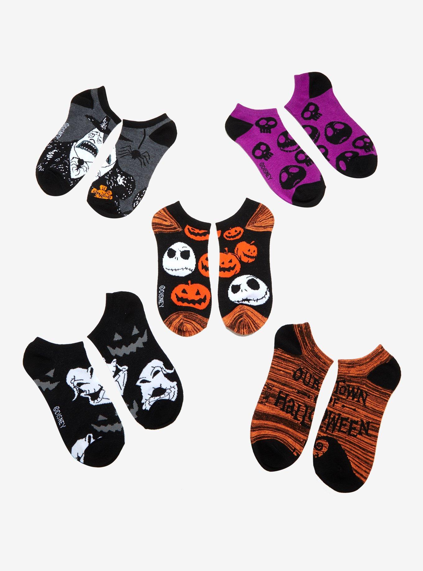 The Nightmare Before Christmas Halloween Town No-Show Socks 5 Pair, , hi-res