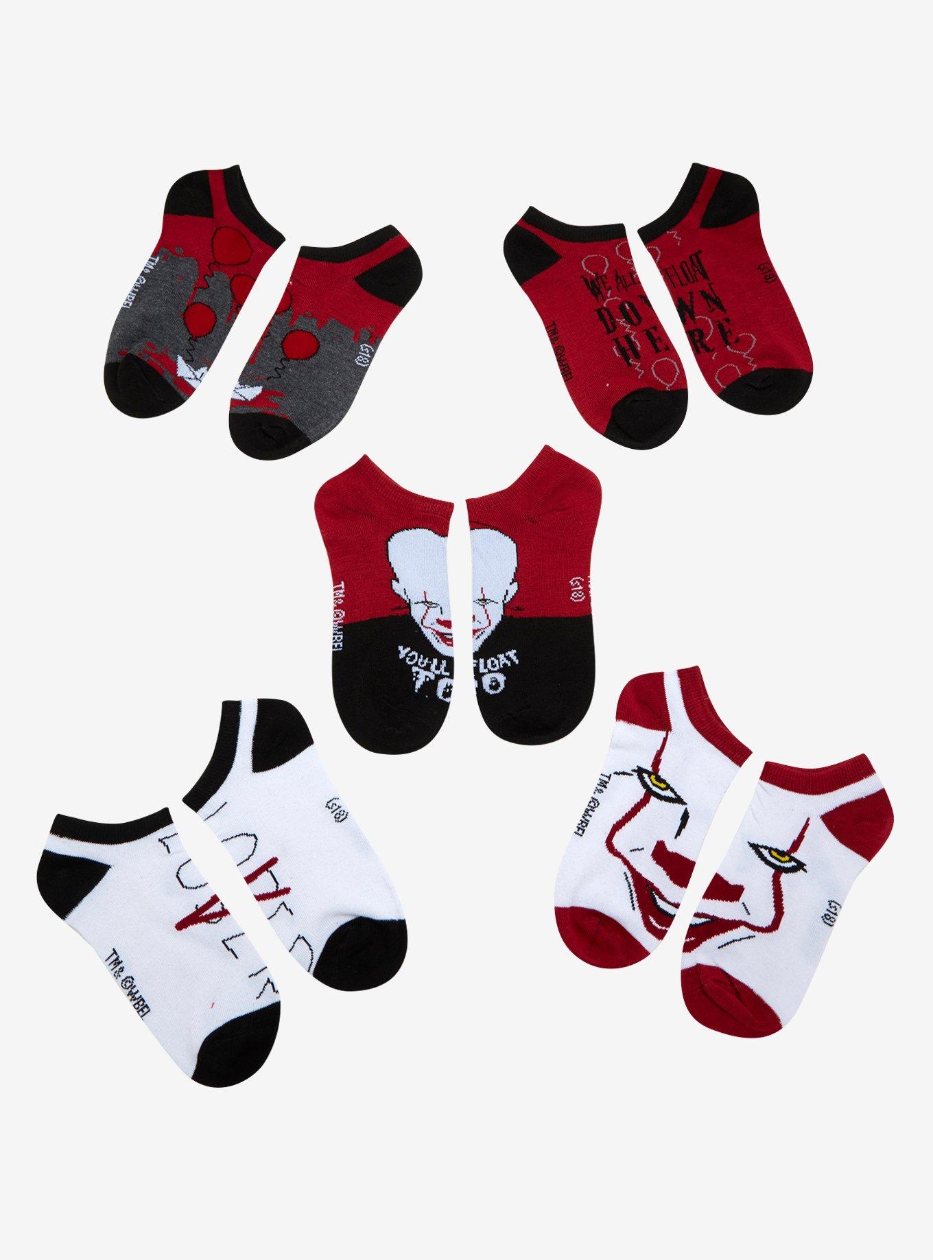 IT Pennywise Red Black & White No-Show Socks 5 Pair, , hi-res