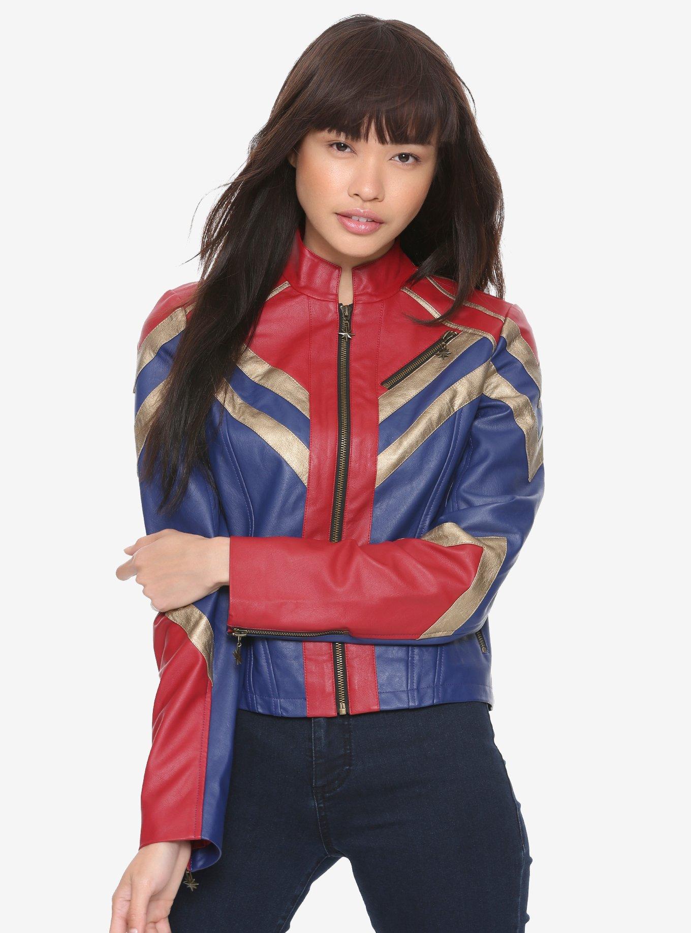 Marvel Captain Marvel Faux Leather Jacket, NAVY, hi-res