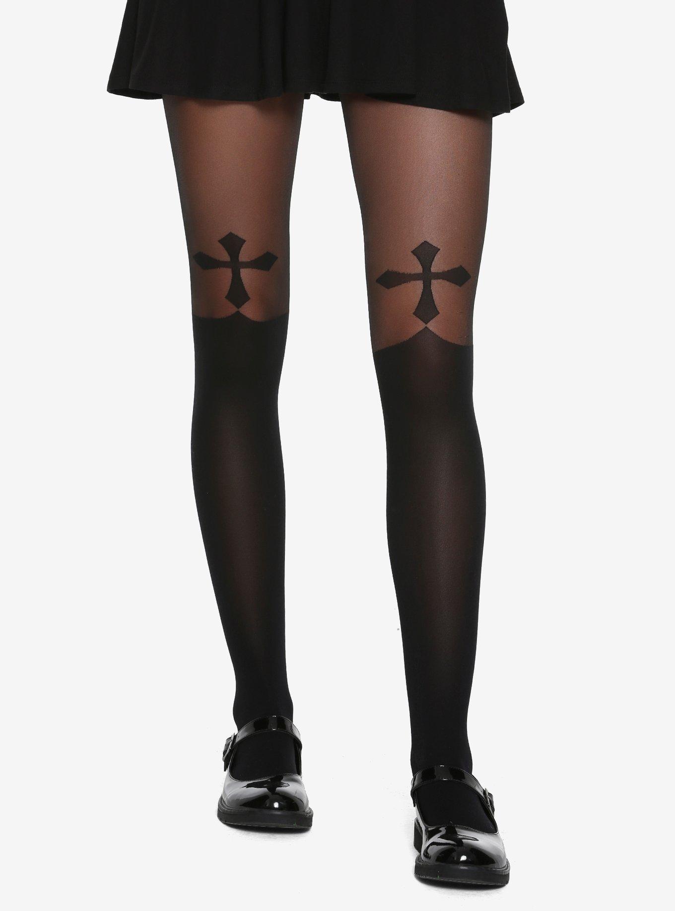 Gothic Cross Faux Thigh High Tights