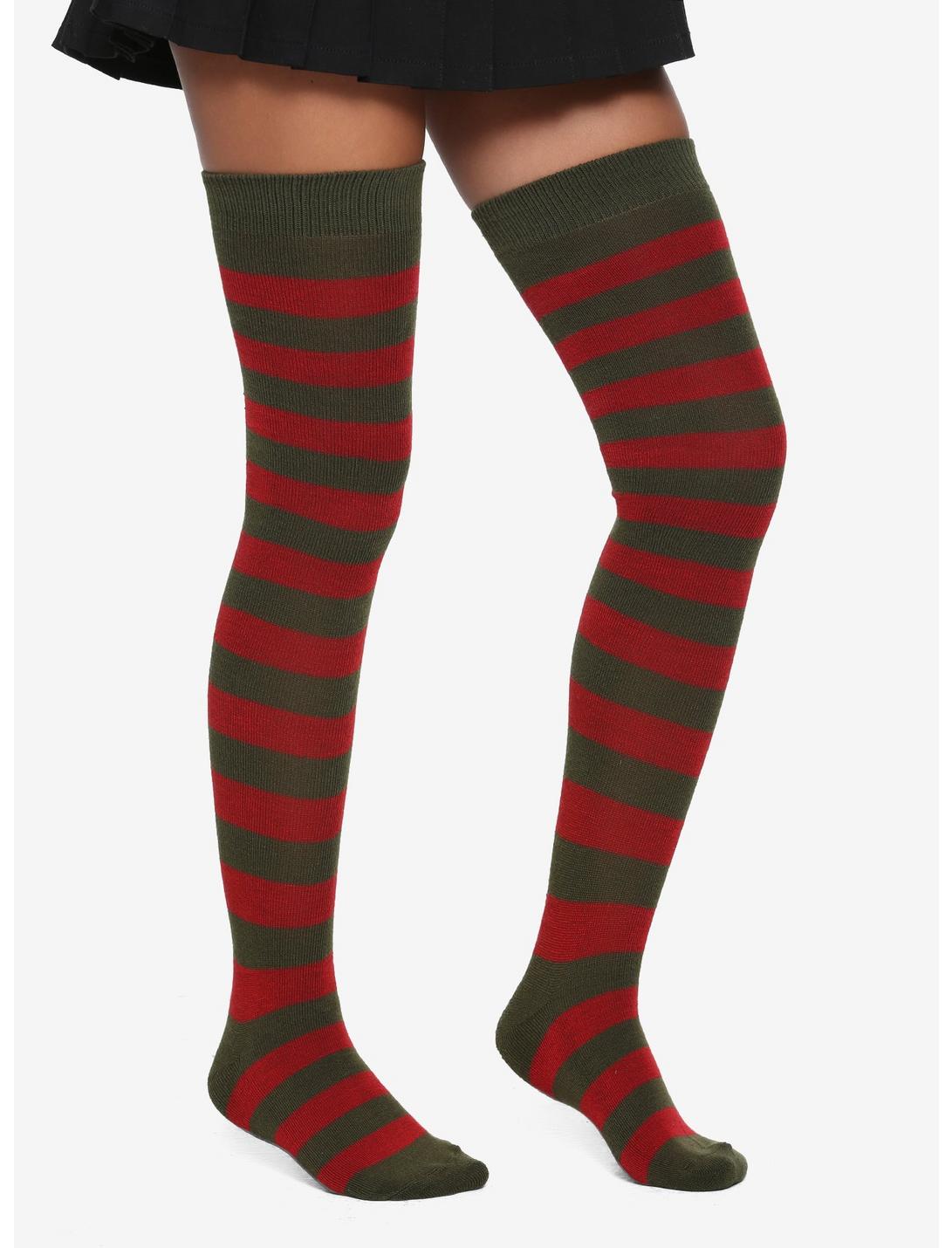 Green And Red Striped Over-The-Knee Socks, , hi-res