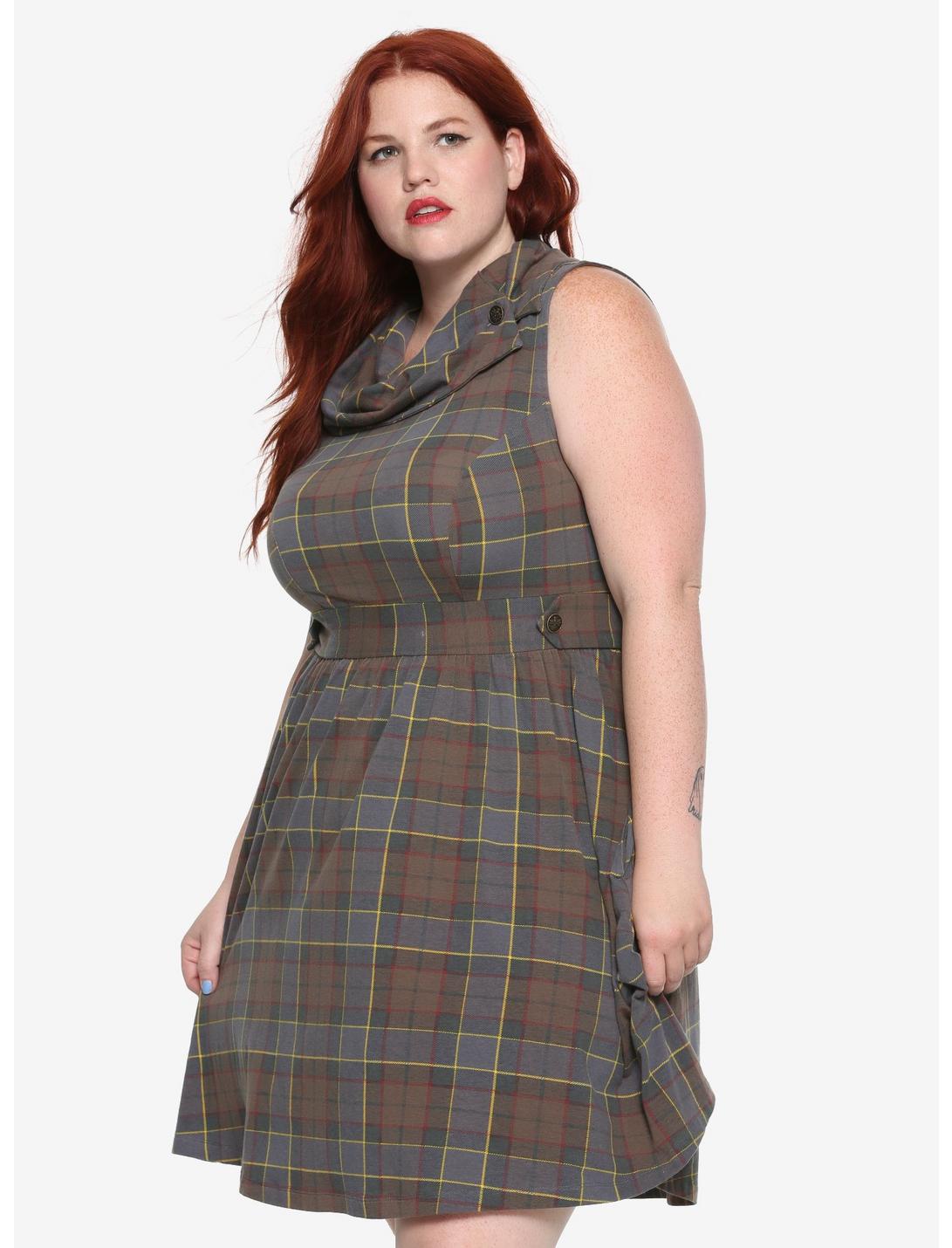 Outlander Fraser Tartan Cowl Neck Dress Plus Size, PLAID, hi-res