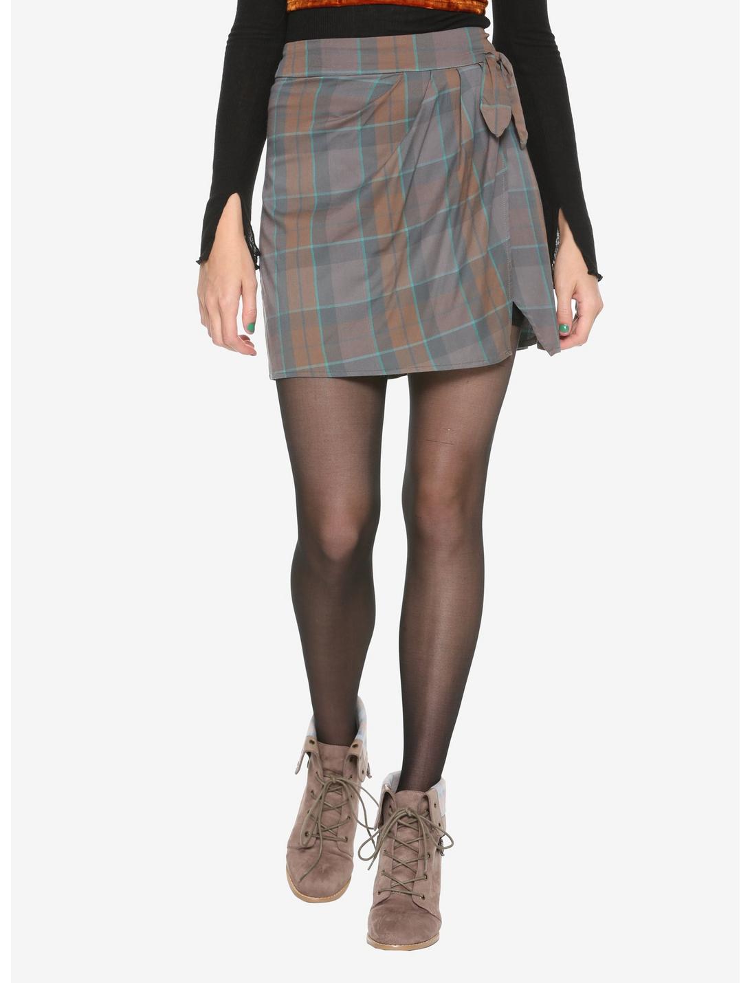 Outlander Faux Side-Tie Skirt Hot Topic Exclusive, PLAID, hi-res