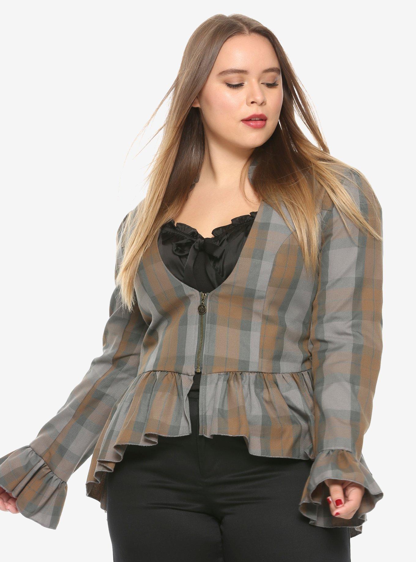 Outlander Laced Peplum Girls Jacket Plus Size Hot Topic Exclusive, PLAID, hi-res