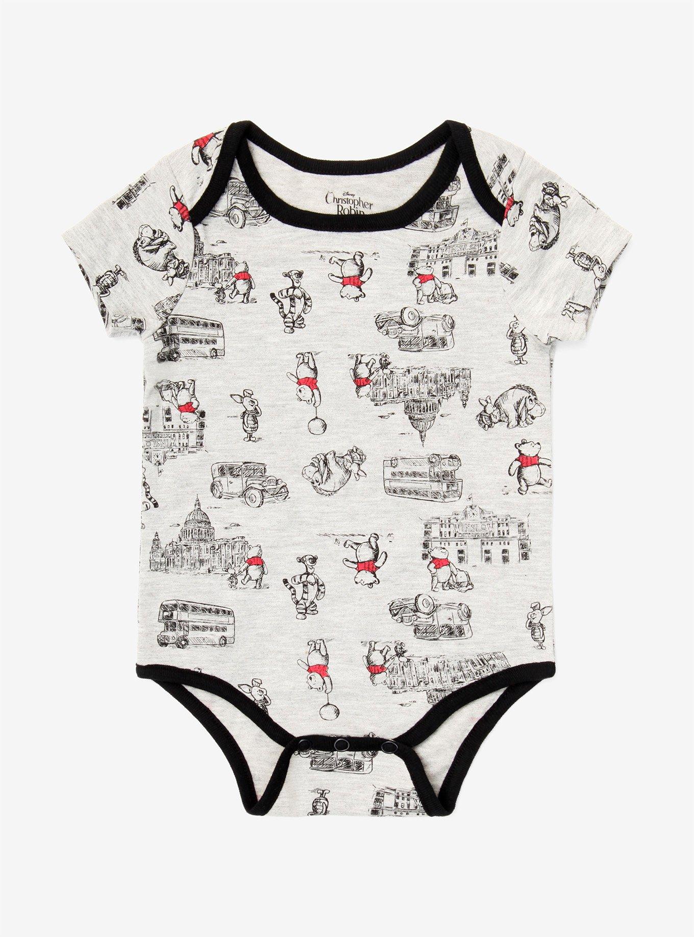 Disney Christopher Robin Winnie The Pooh Allover Print Baby Bodysuit - BoxLunch Exclusive, GREY, hi-res