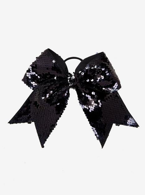 Black Sequin Large Elastic Hair Bow | Hot Topic