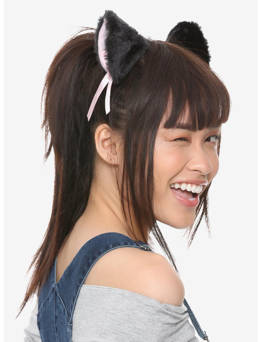 Blackheart Black & Pink Fuzzy Cat Ear Hair Clips, , hi-res