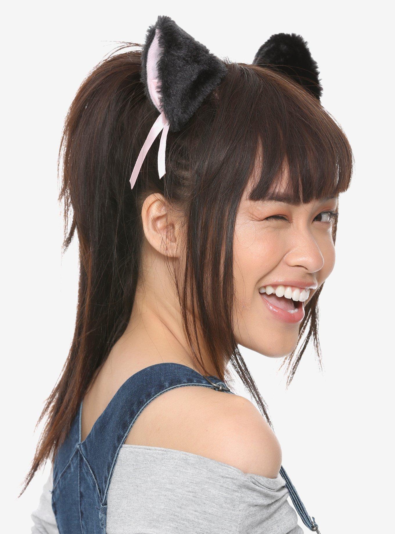 Blackheart Black & Pink Fuzzy Cat Ear Hair Clips, , hi-res