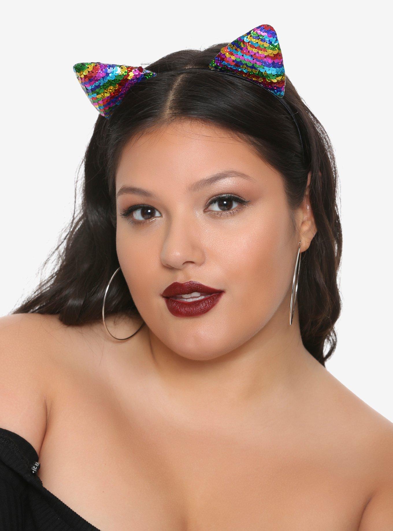 Rainbow Sequin Cat Ear Headband, , hi-res