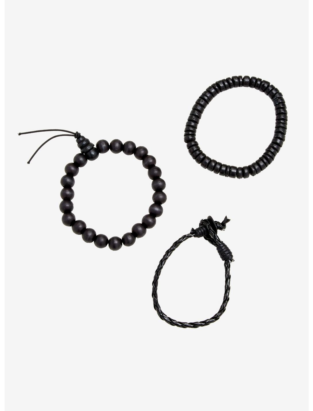 Men's Black Beaded Bracelet Set, , hi-res