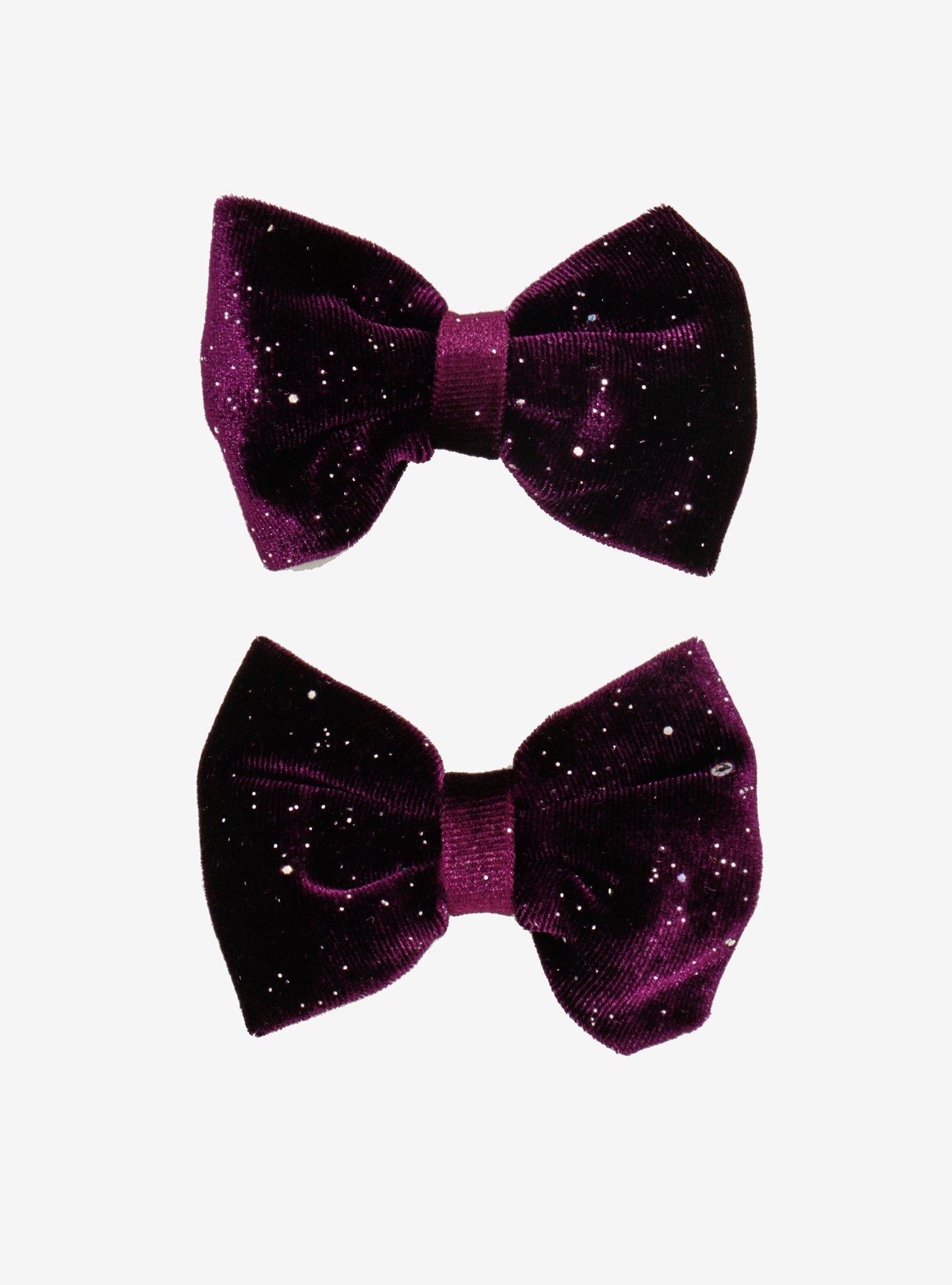 Blackheart Burgundy Sparkly Velvet Hair Bows, , hi-res