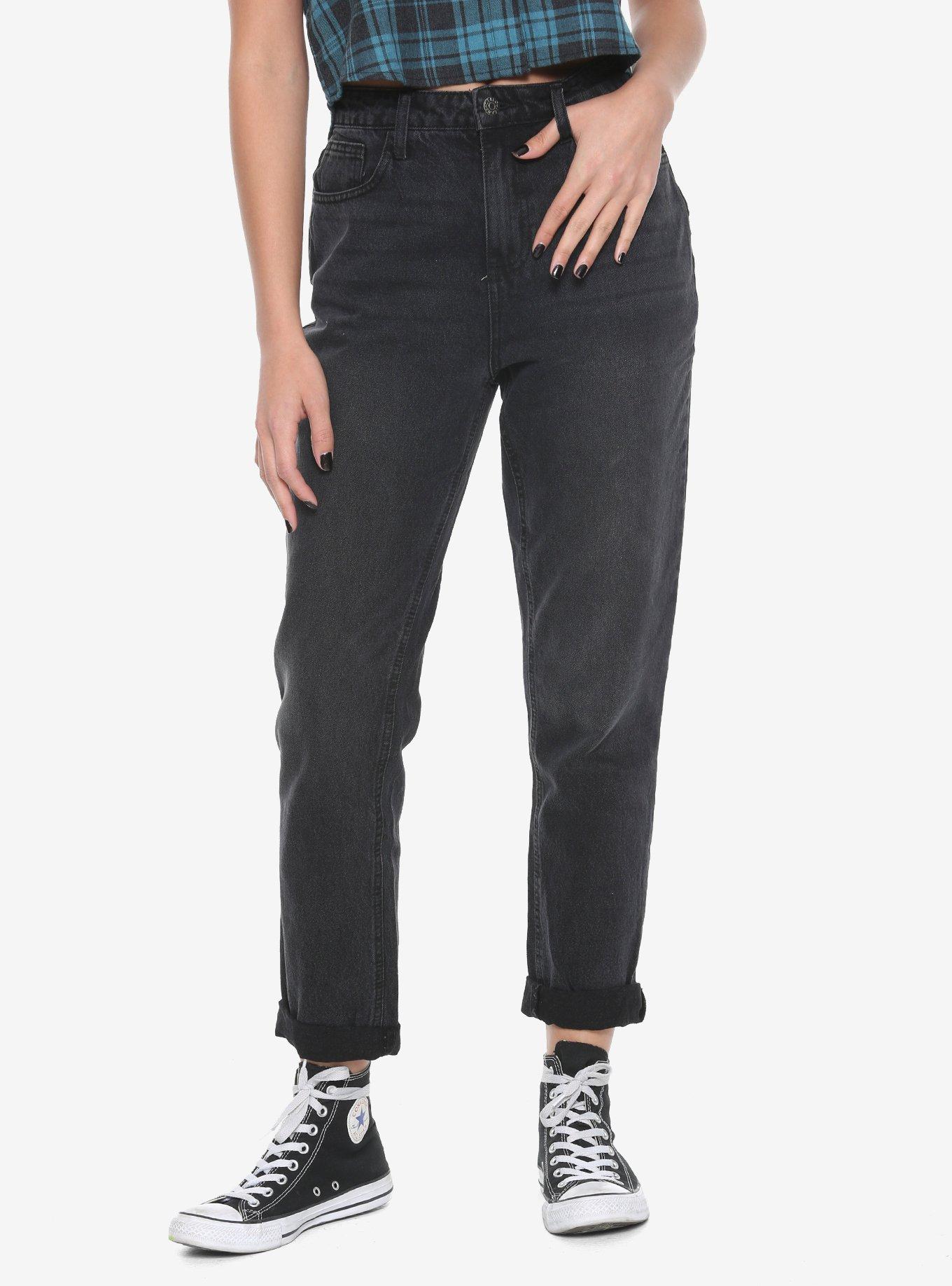 Faded Black Girlfriend Jeans, BLACK, hi-res