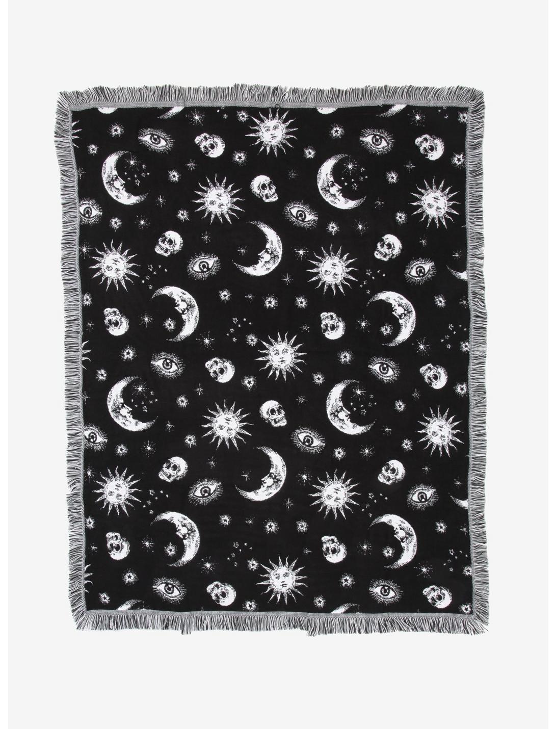 Black & White Celestial Woven Tapestry Throw Blanket, , hi-res