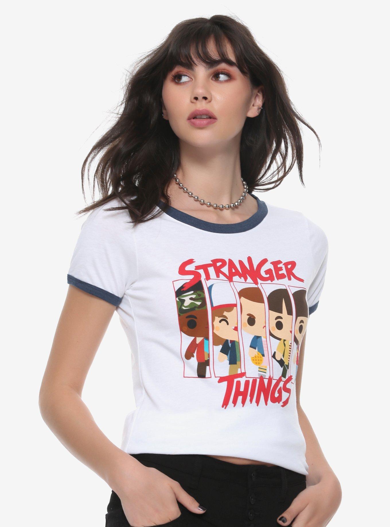 Stranger Things Chibi Group Girls Ringer T-Shirt, MULTICOLOR, hi-res
