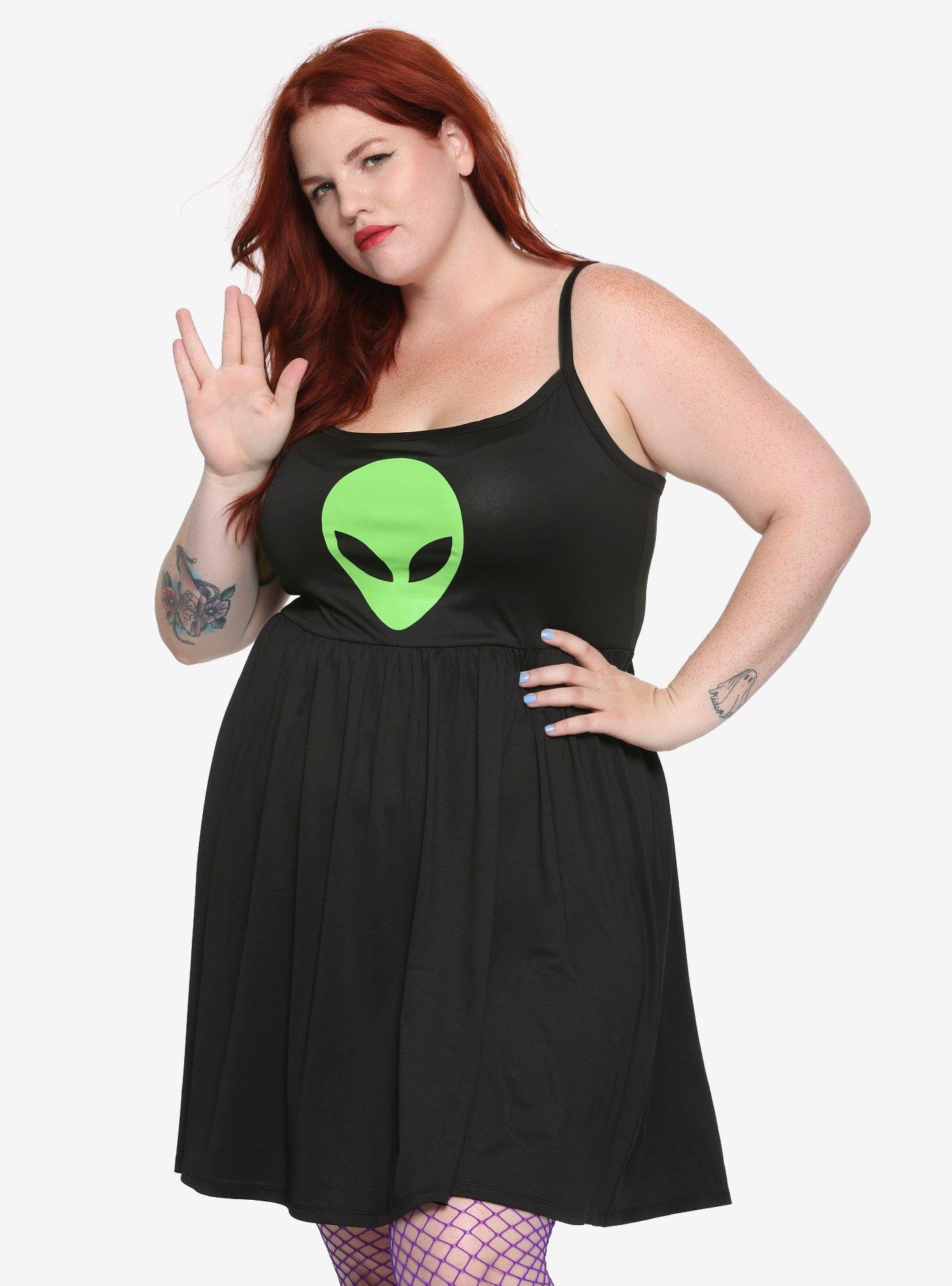 Alien Head Fit & Flare Dress Plus Size, BLACK, hi-res